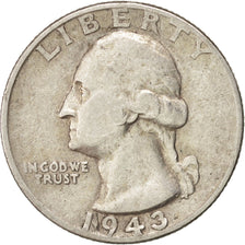 États-Unis, Washington Quarter, 1943, Philadelphie, TTB+, KM:164