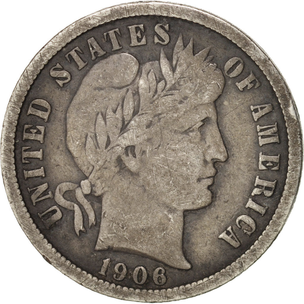 United States, Barber Dime, 1906, Philadelphia, VF(20-25), Silver, KM:113