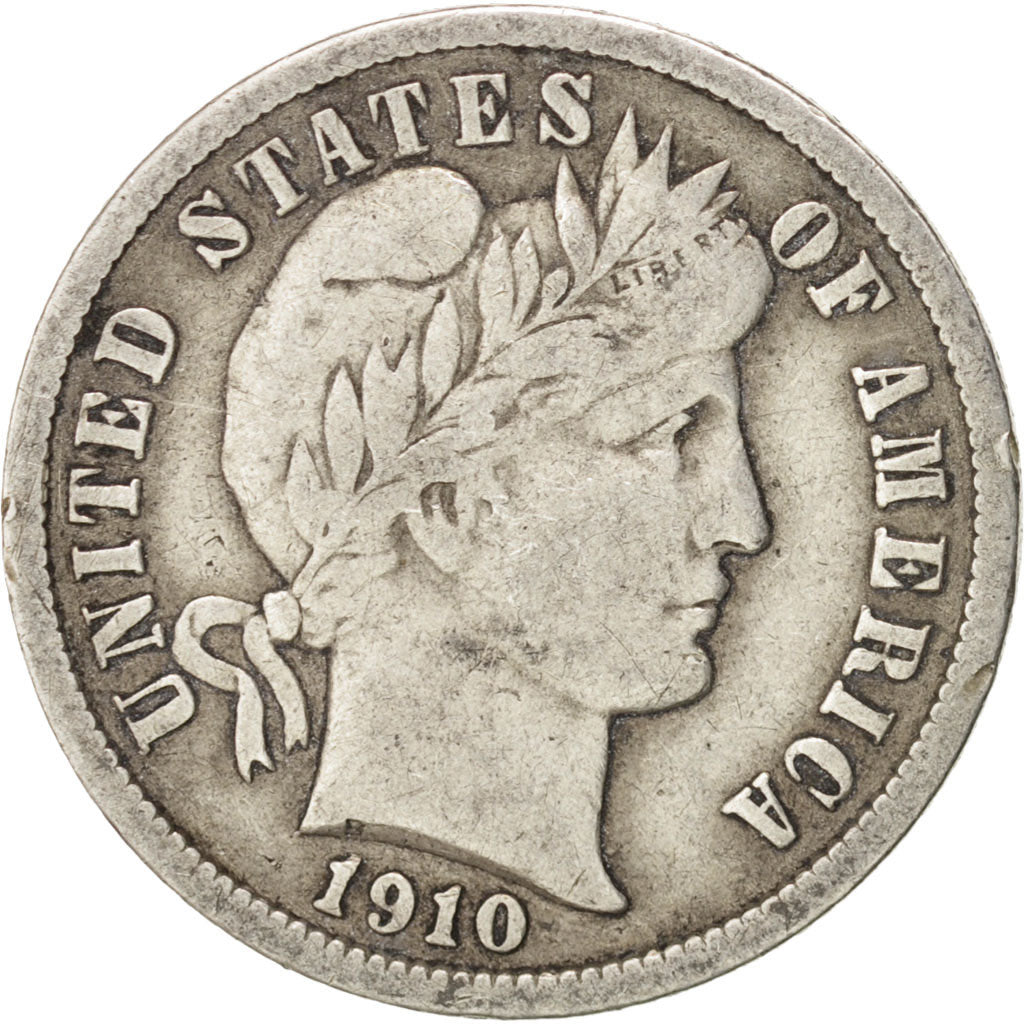 United States, Barber Dime, 1910, Philadelphia, VF(30-35), Silver, KM:113