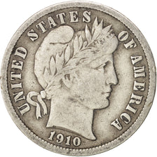 United States, Barber Dime, 1910, Philadelphia, VF(30-35), Silver, KM:113