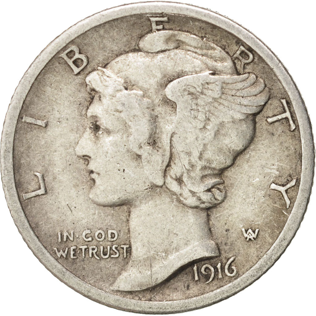 United States, Mercury Dime, 1916, Philadelphia, EF(40-45), Silver, KM:140