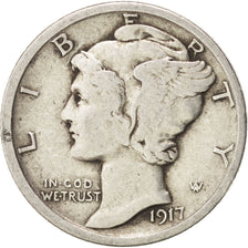 United States, Mercury Dime, 1917, Philadelphia, VF(30-35), Silver, KM:140