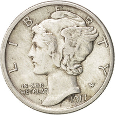 États-Unis, Mercury Dime, 1917, San Francisco, TTB+, Silver, KM:140