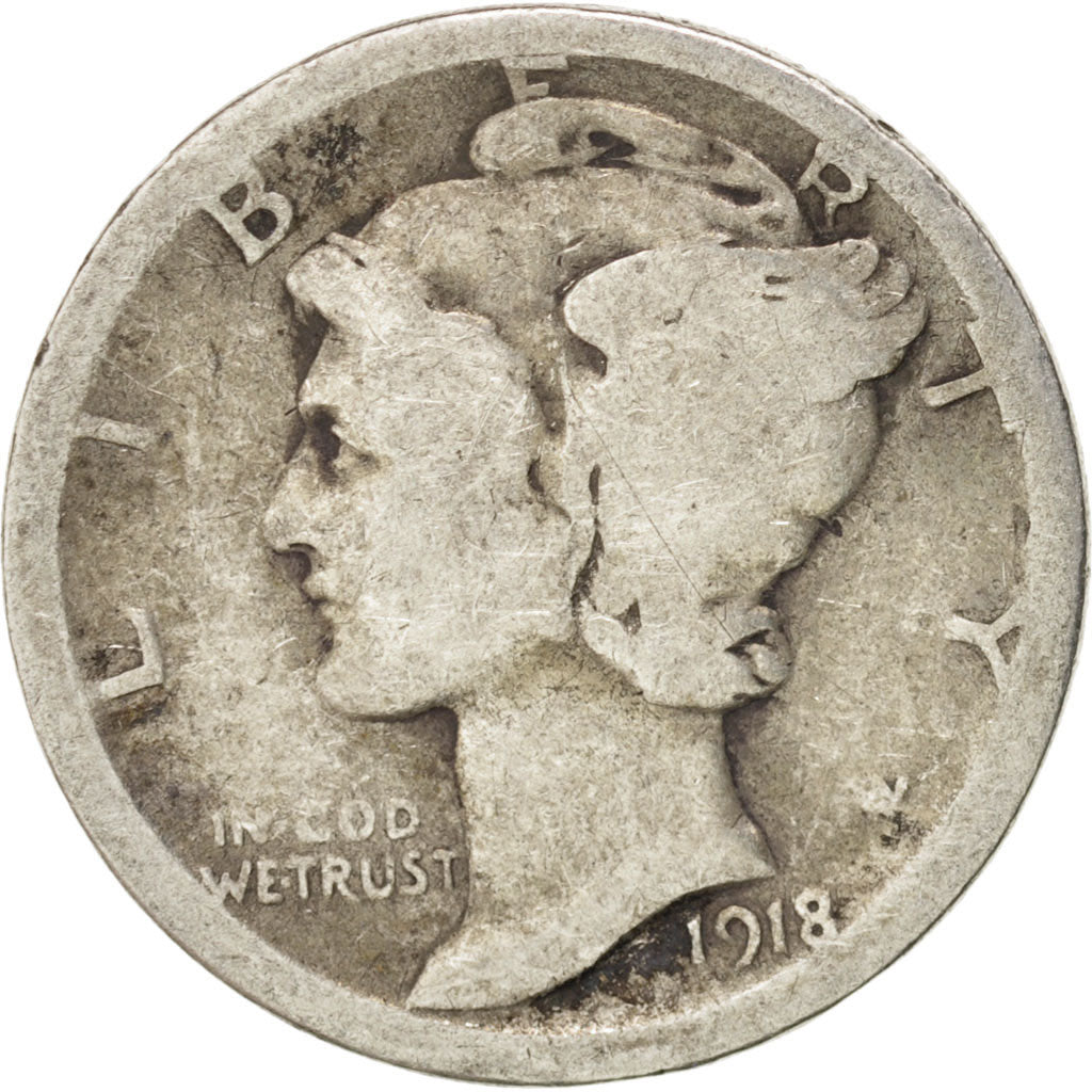 Coin, United States, Mercury Dime, Dime, 1918, U.S. Mint, Denver, VF(20-25)