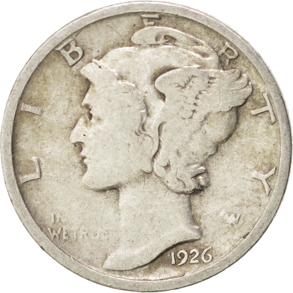 United States, Mercury Dime, 1926, Denver, VF(20-25), Silver, KM:140