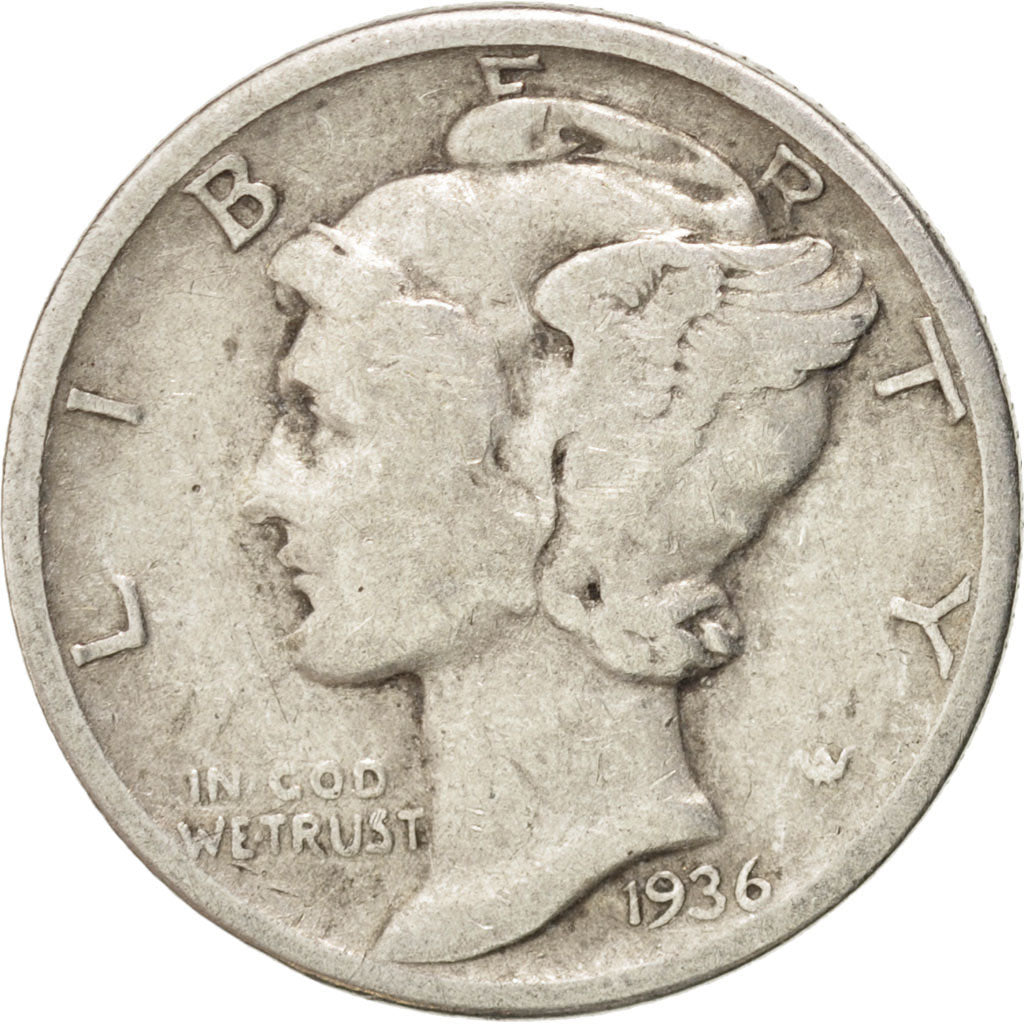 Coin, United States, Mercury Dime, Dime, 1936, U.S. Mint, Philadelphia