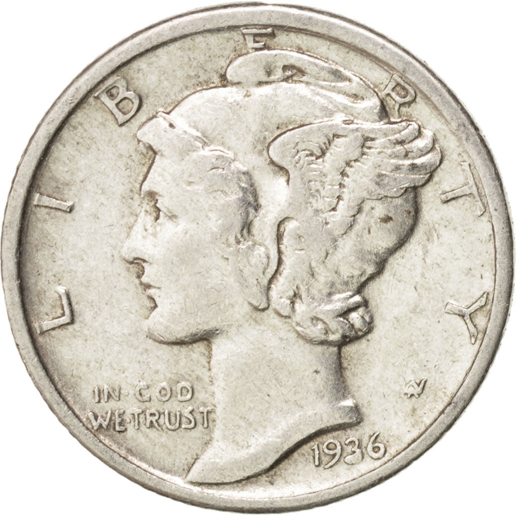 Coin, United States, Mercury Dime, Dime, 1936, U.S. Mint, Philadelphia