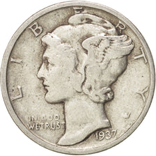 United States, Mercury Dime, 1937, Philadelphia, VF(30-35), Silver, KM:140