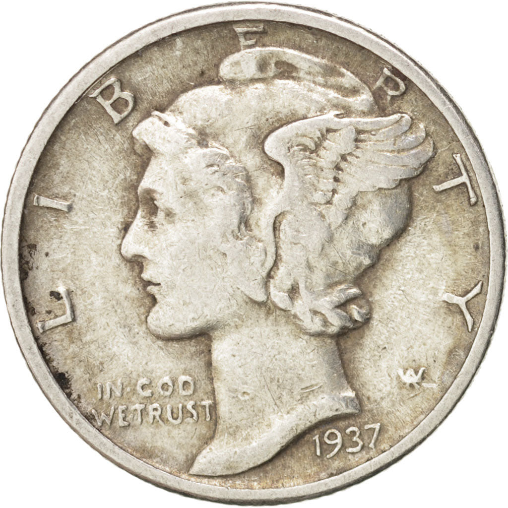 United States, Mercury Dime, 1937, Philadelphia, AU(50-53), Silver, KM:140