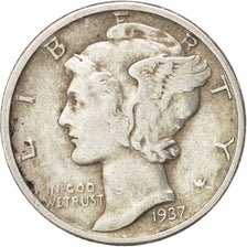 United States, Mercury Dime, 1937, Philadelphia, AU(50-53), Silver, KM:140
