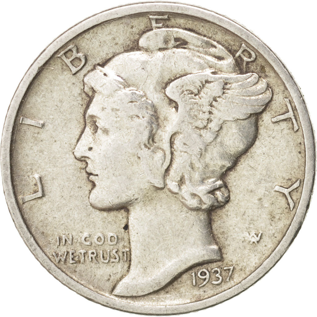 Coin, United States, Mercury Dime, Dime, 1937, U.S. Mint, Philadelphia