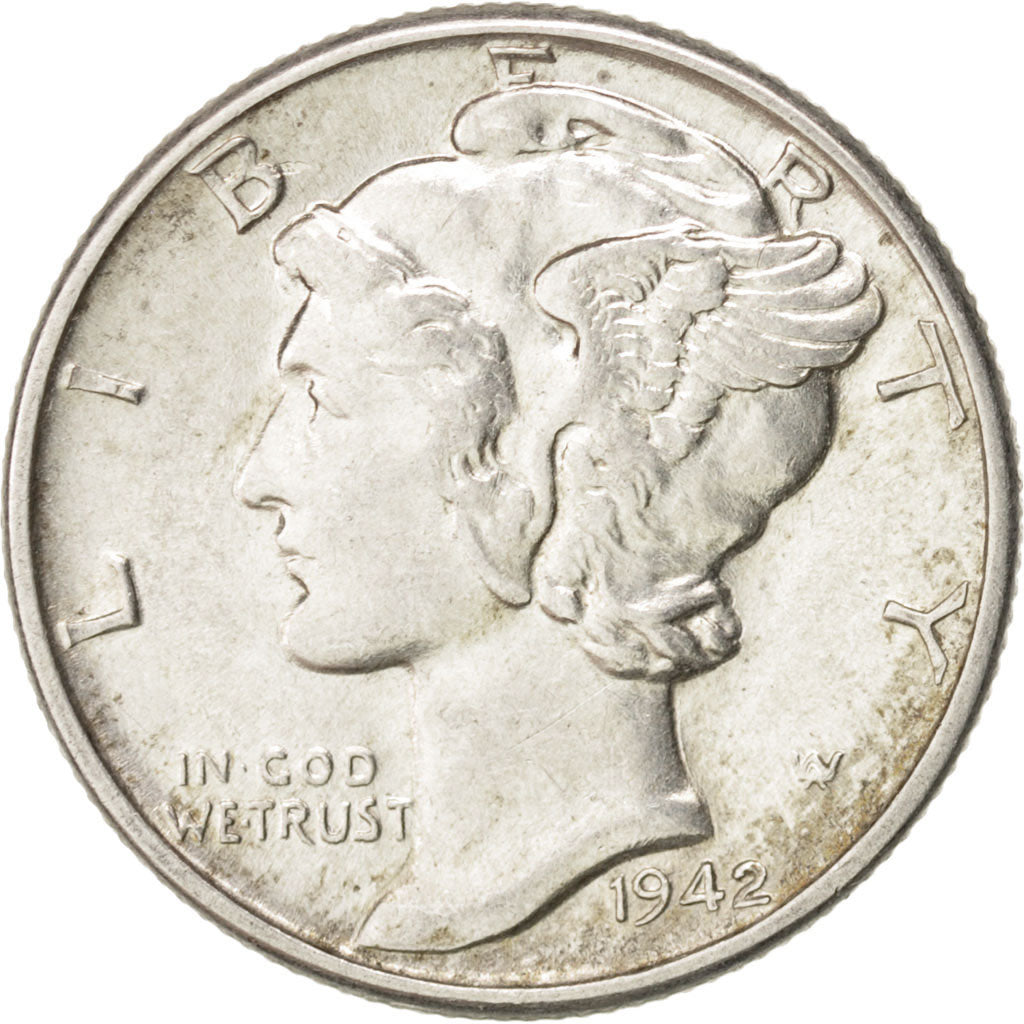 United States, Mercury Dime, 1942, Philadelphia, MS(60-62), Silver, KM:140