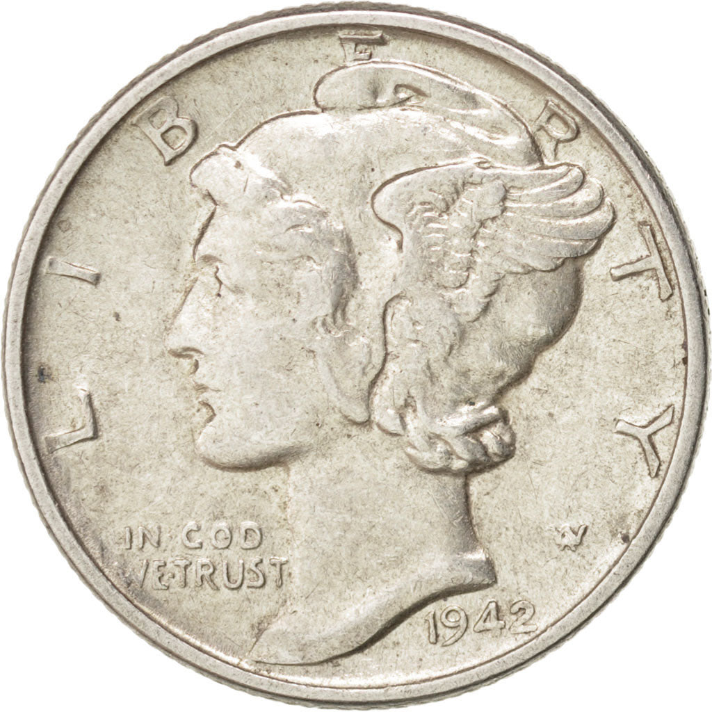 United States, Mercury Dime, 1942, Philadelphia, AU(55-58), Silver, KM:140