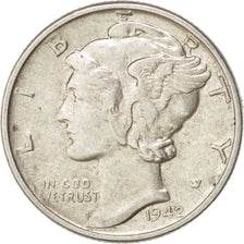 United States, Mercury Dime, 1942, Philadelphia, AU(55-58), Silver, KM:140