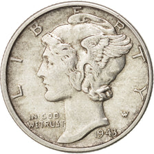 États-Unis, Mercury Dime, 1943, Philadelphie, SUP, Silver, KM:140