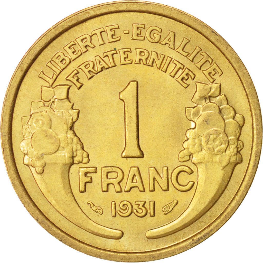 France, Morlon, Franc, 1931, MS(64), Aluminum-Bronze, KM:885, Gadoury:470