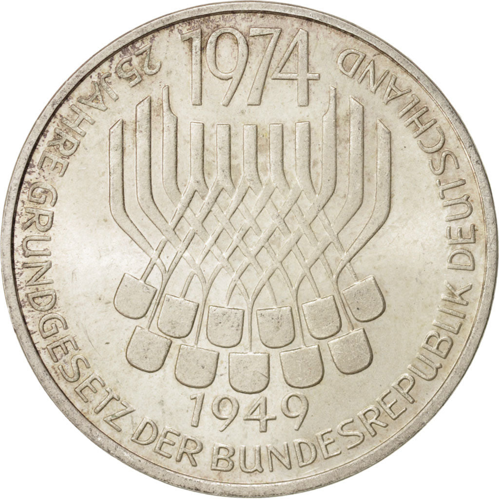 GERMANY - FEDERAL REPUBLIC, 5 Mark, 1974, Stuttgart, Germany, MS(63), KM:138
