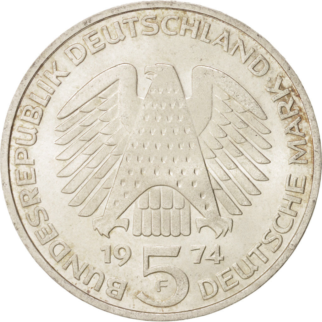 GERMANY - FEDERAL REPUBLIC, 5 Mark, 1974, Stuttgart, Germany, MS(63), KM:138