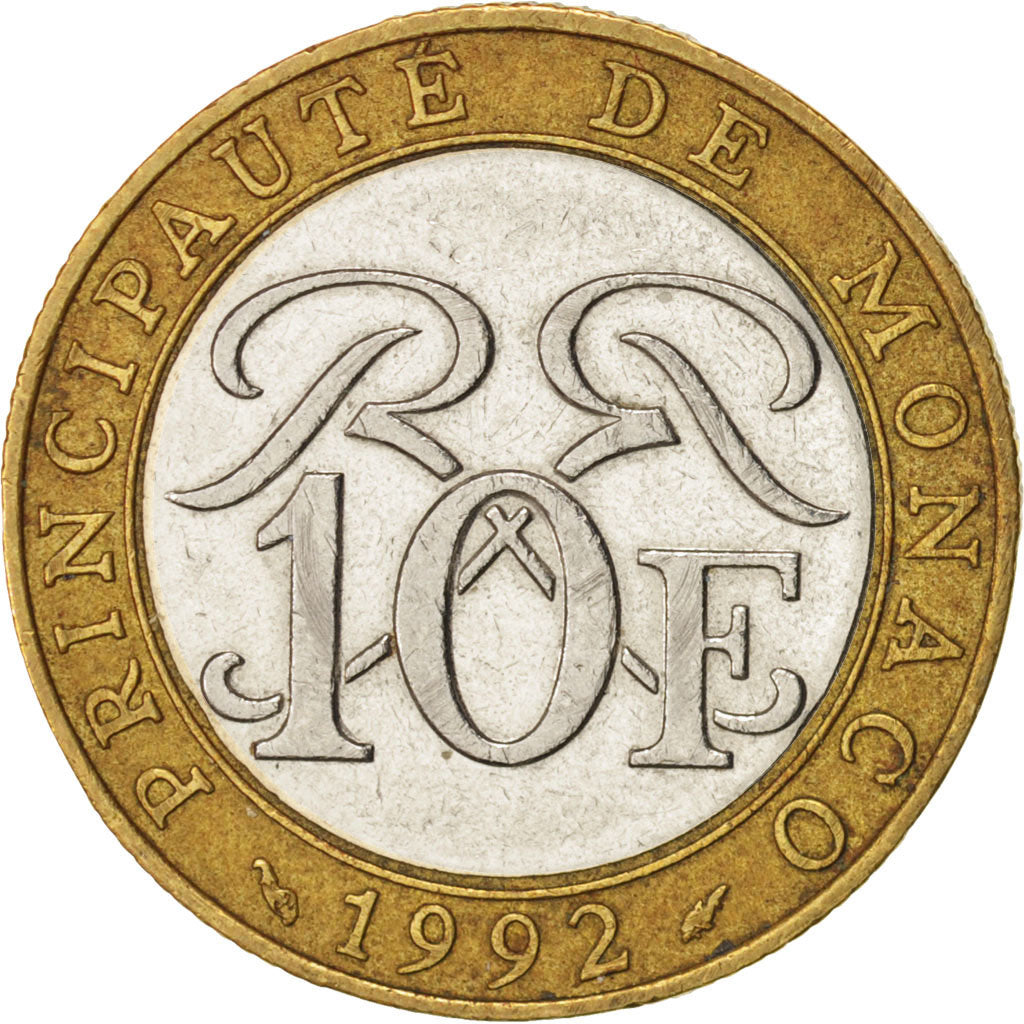 Monaco, Rainier III, 10 Francs, 1992, AU(55-58), Bi-Metallic, KM:163