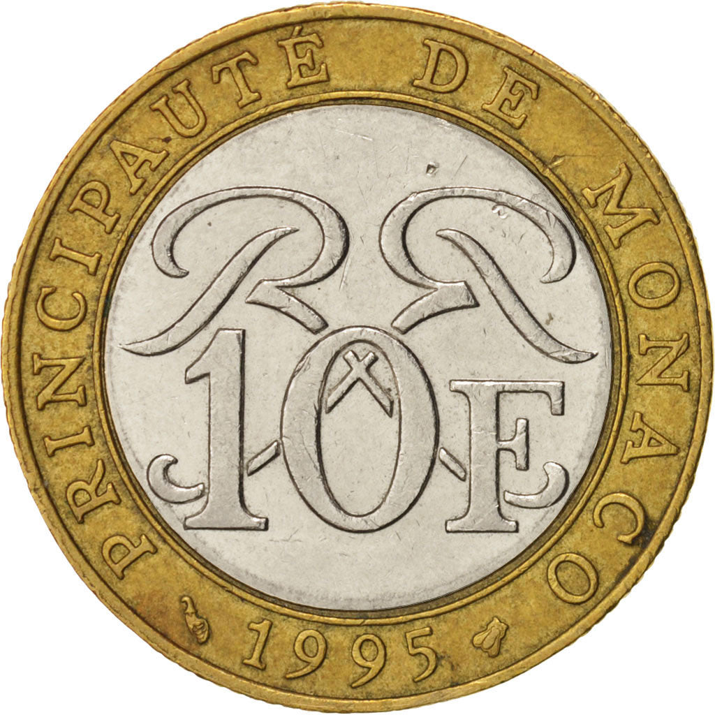 Monaco, Rainier III, 10 Francs, 1995, AU(55-58), Bi-Metallic, KM:163