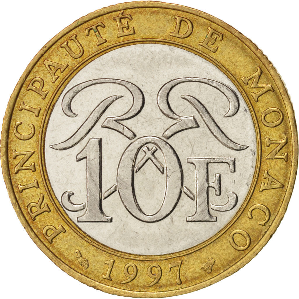 Monaco, Rainier III, 10 Francs, 1997, MS(60-62), Bi-Metallic, KM:163
