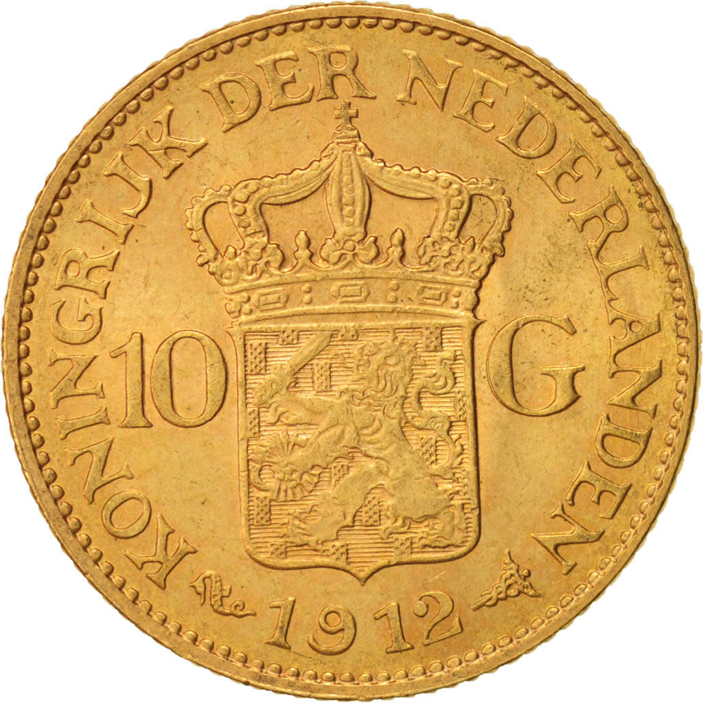 Netherlands, Wilhelmina I, 10 Gulden, 1912, MS(63), Gold, KM:149