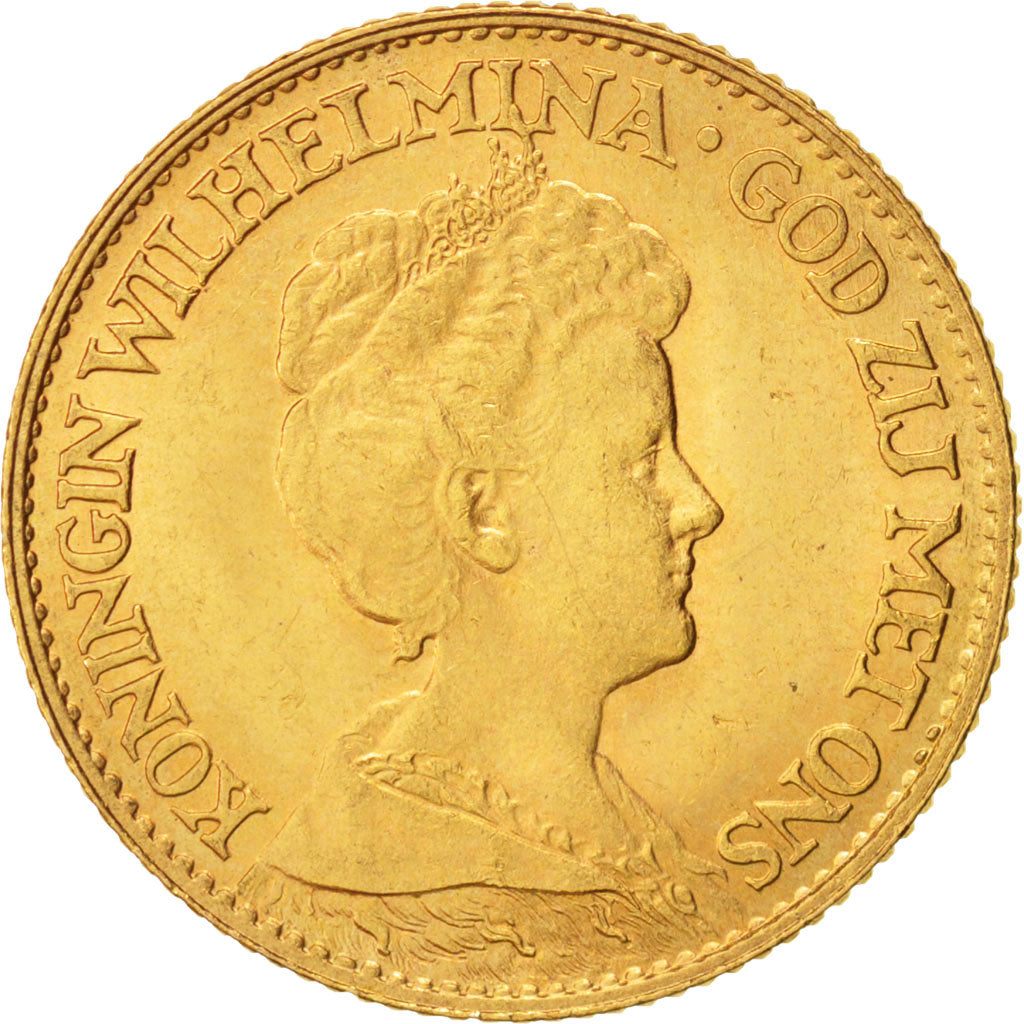 Netherlands, Wilhelmina I, 10 Gulden, 1917, MS(63), Gold, KM:149