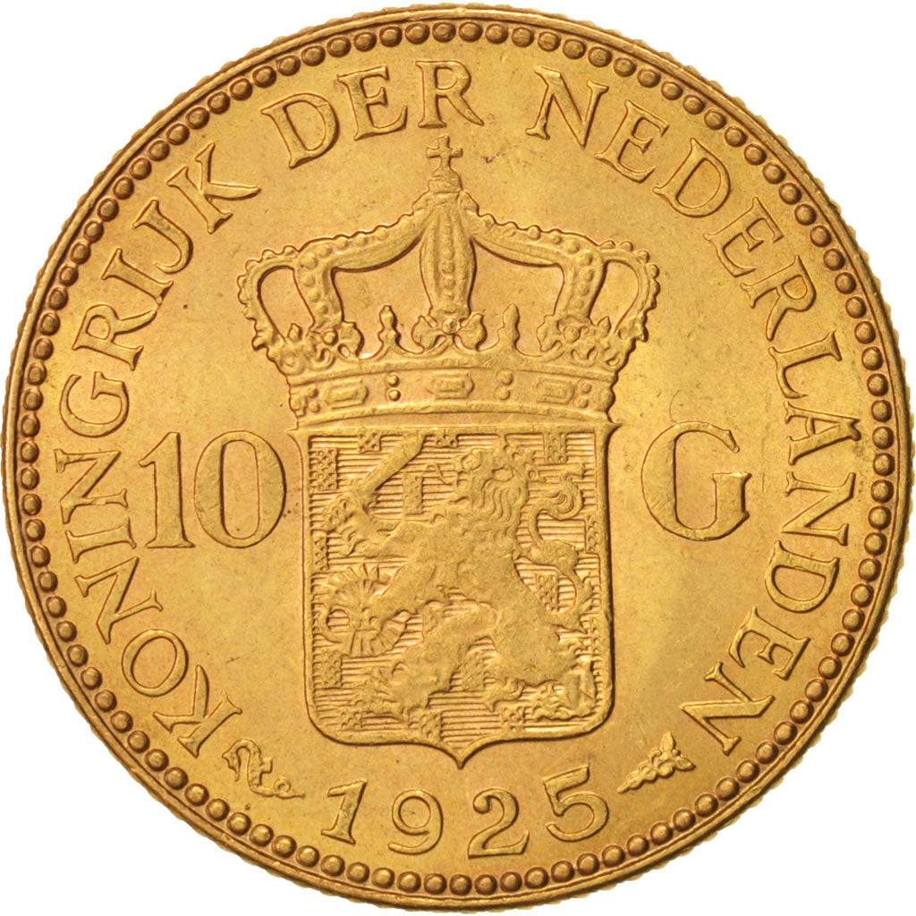 Netherlands, Wilhelmina I, 10 Gulden, 1925, MS(63), Gold, KM:162