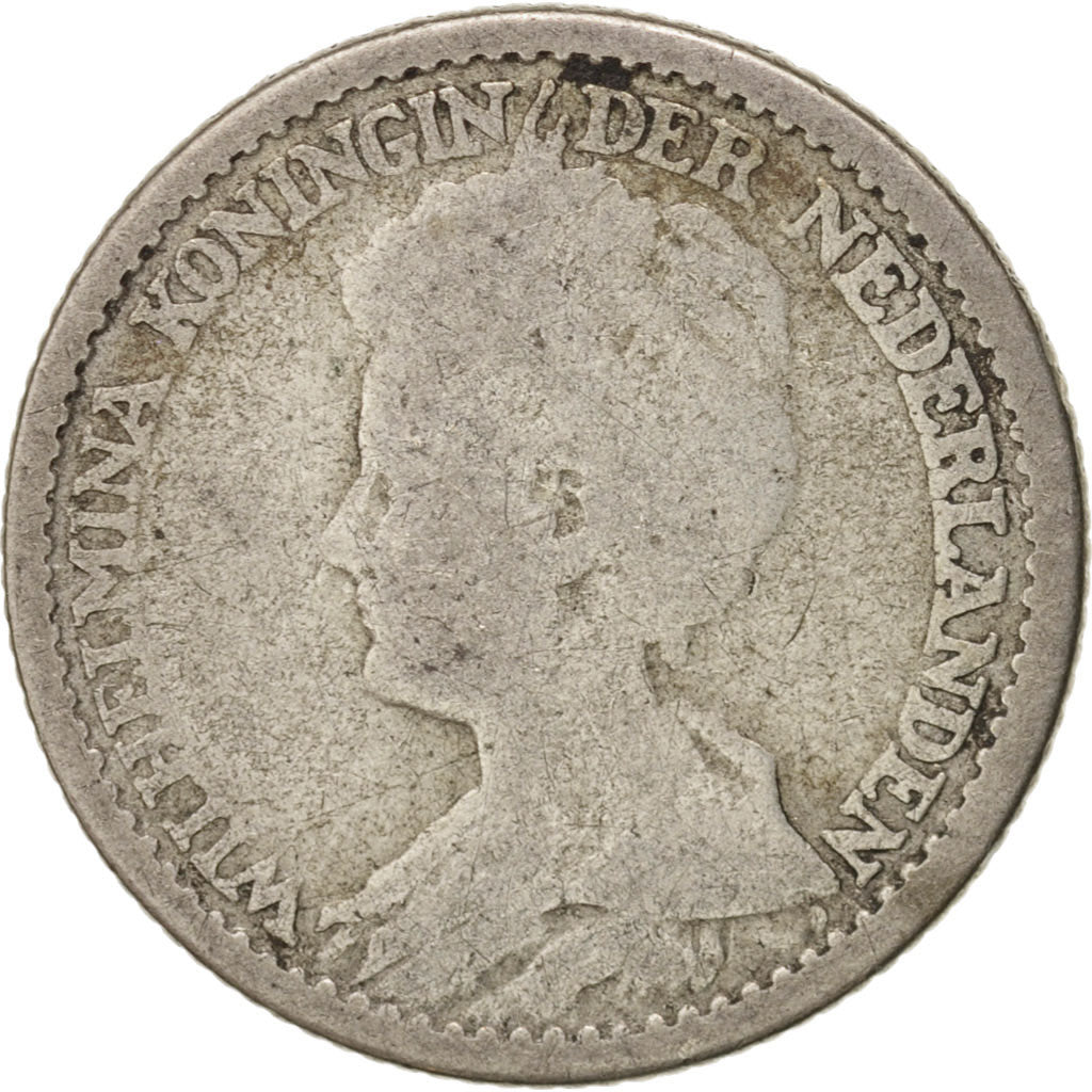 Monnaie, Pays-Bas, Wilhelmina I, 25 Cents, 1910, B+, Argent, KM:146
