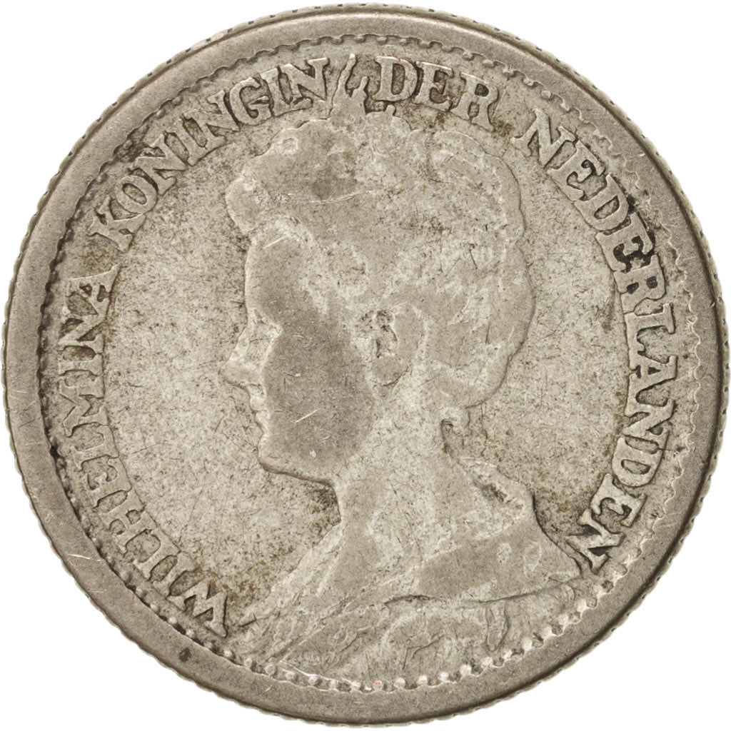 Coin, Netherlands, Wilhelmina I, 25 Cents, 1918, VF(30-35), Silver, KM:146