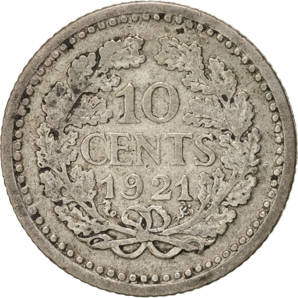 Netherlands, Wilhelmina I, 10 Cents, 1921, EF(40-45), Silver, KM:145