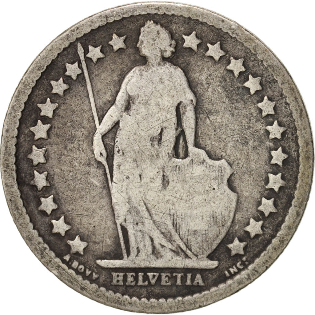 Switzerland, 1/2 Franc, 1877, Bern, F(12-15), Silver, KM:23