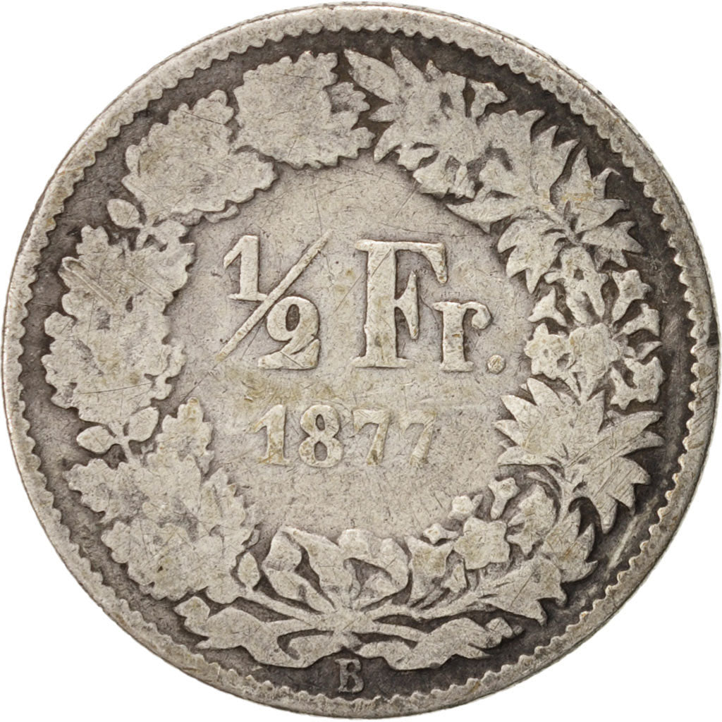 Switzerland, 1/2 Franc, 1877, Bern, F(12-15), Silver, KM:23