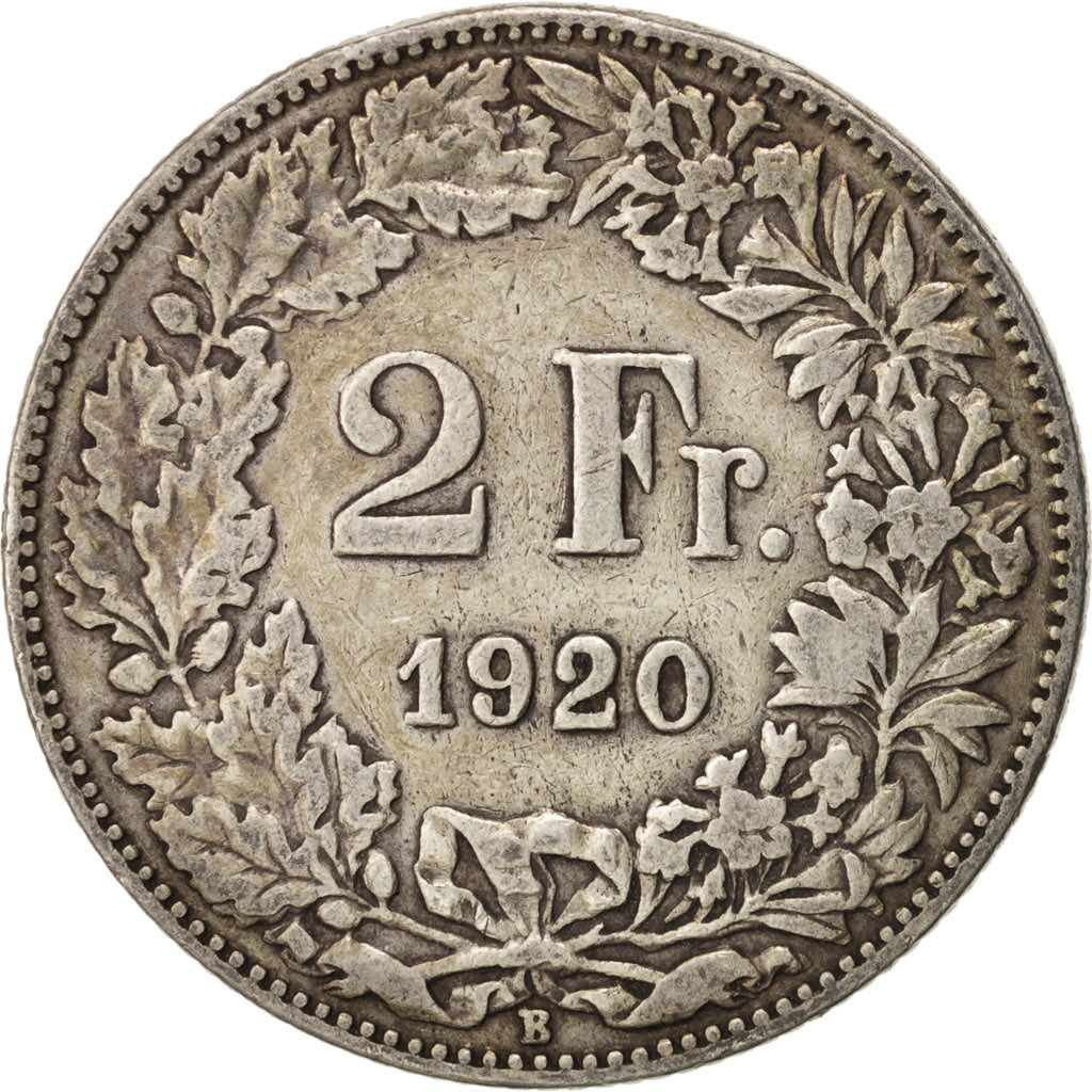 Coin, Switzerland, 2 Francs, 1920, Bern, EF(40-45), Silver, KM:21