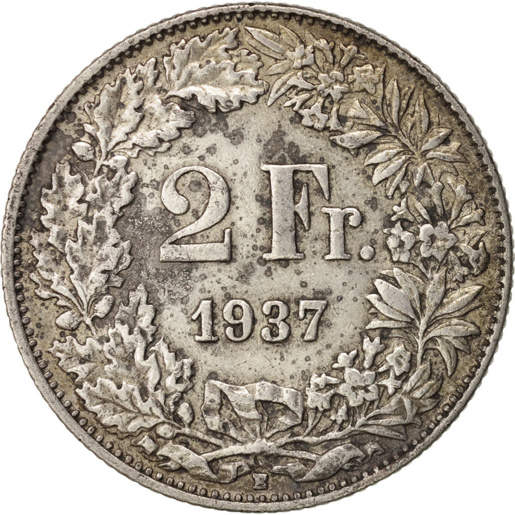Switzerland, 2 Francs, 1937, Bern, AU(50-53), Silver, KM:21