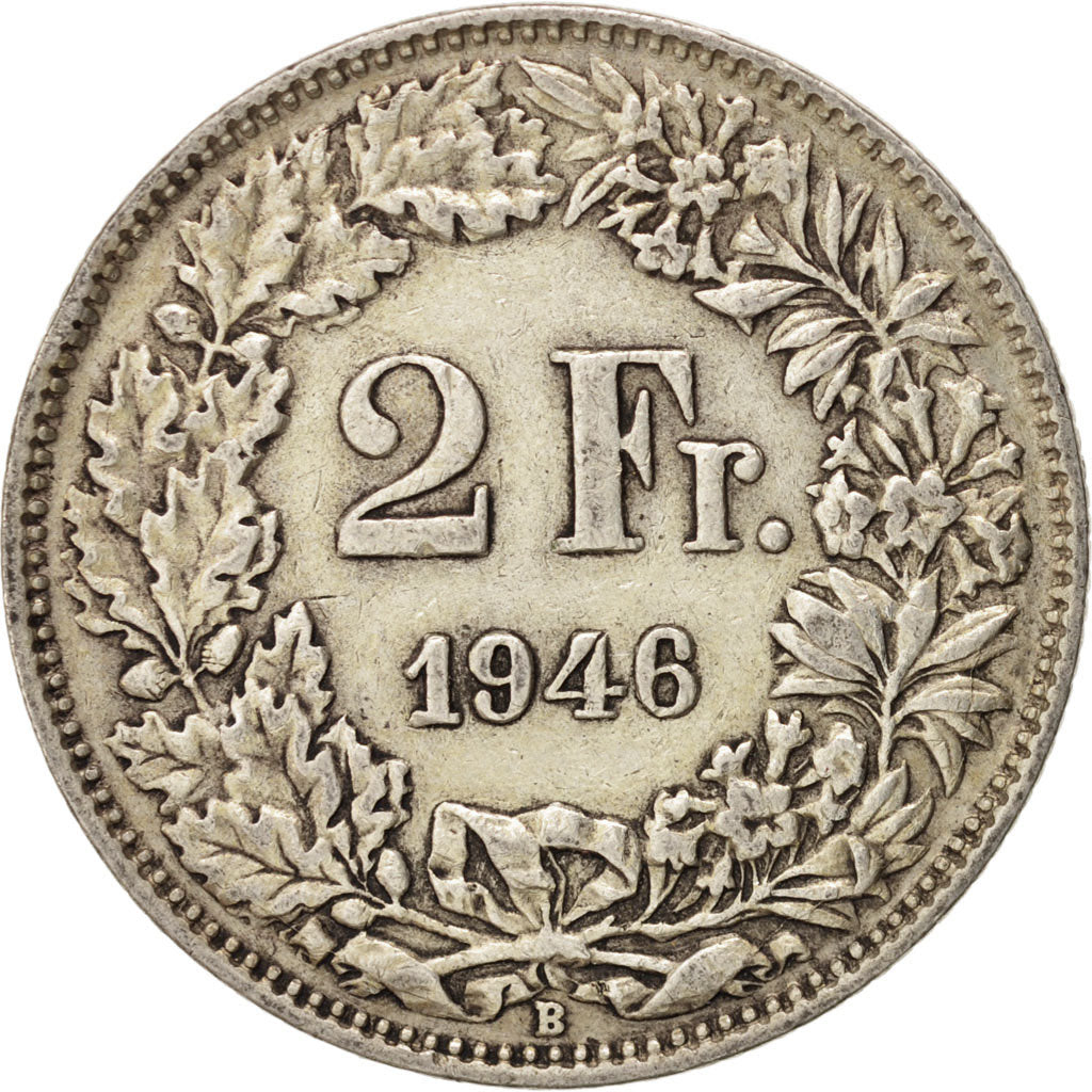 Coin, Switzerland, 2 Francs, 1946, Bern, AU(50-53), Silver, KM:21