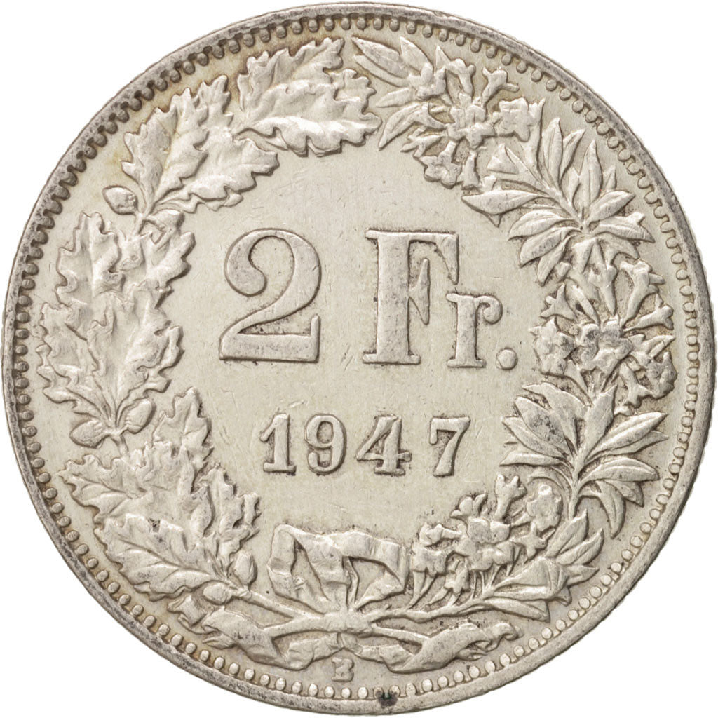 Switzerland, 2 Francs, 1947, Bern, AU(50-53), Silver, KM:21