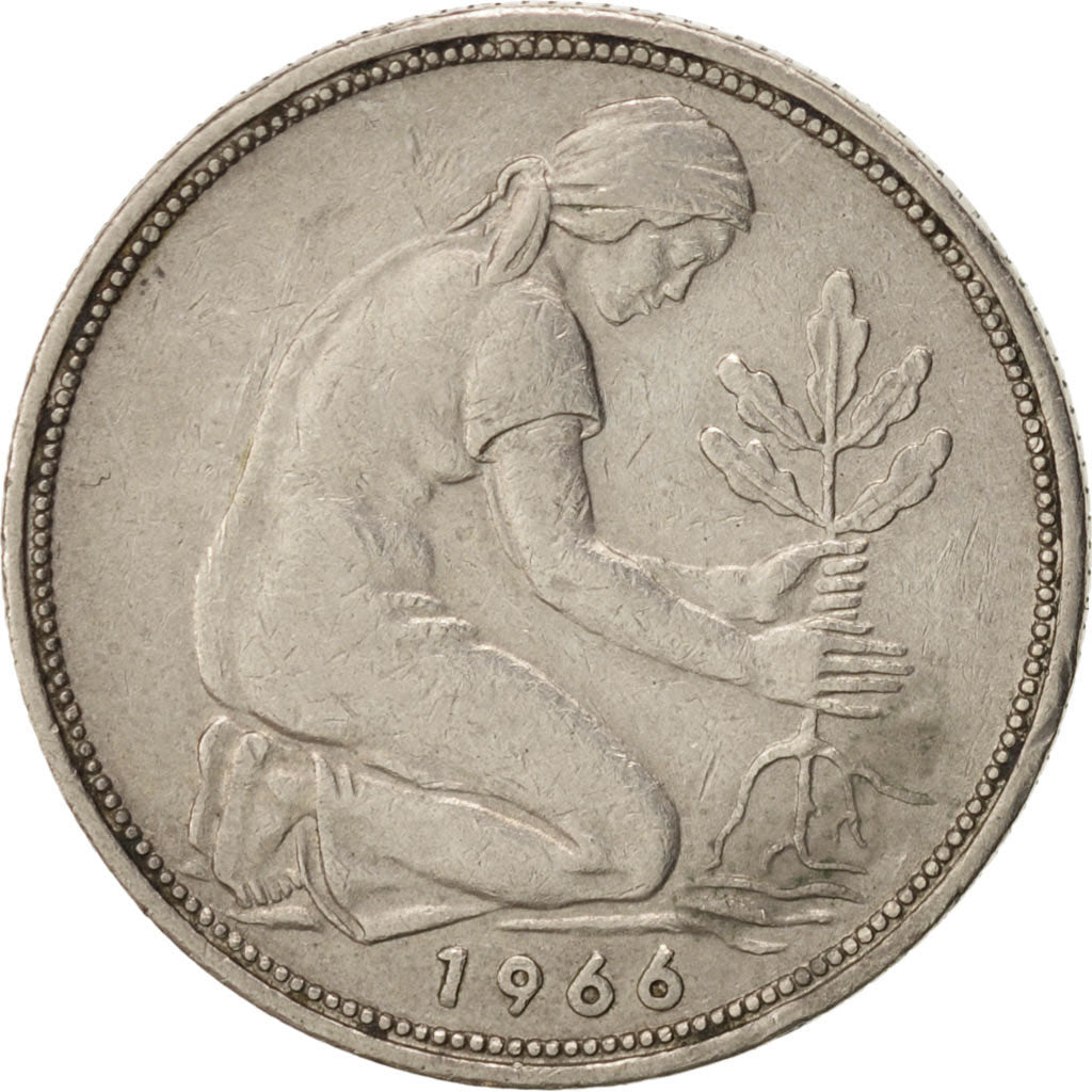 GERMANY - FEDERAL REPUBLIC, 50 Pfennig, 1966, Munich, EF(40-45), KM:109.1