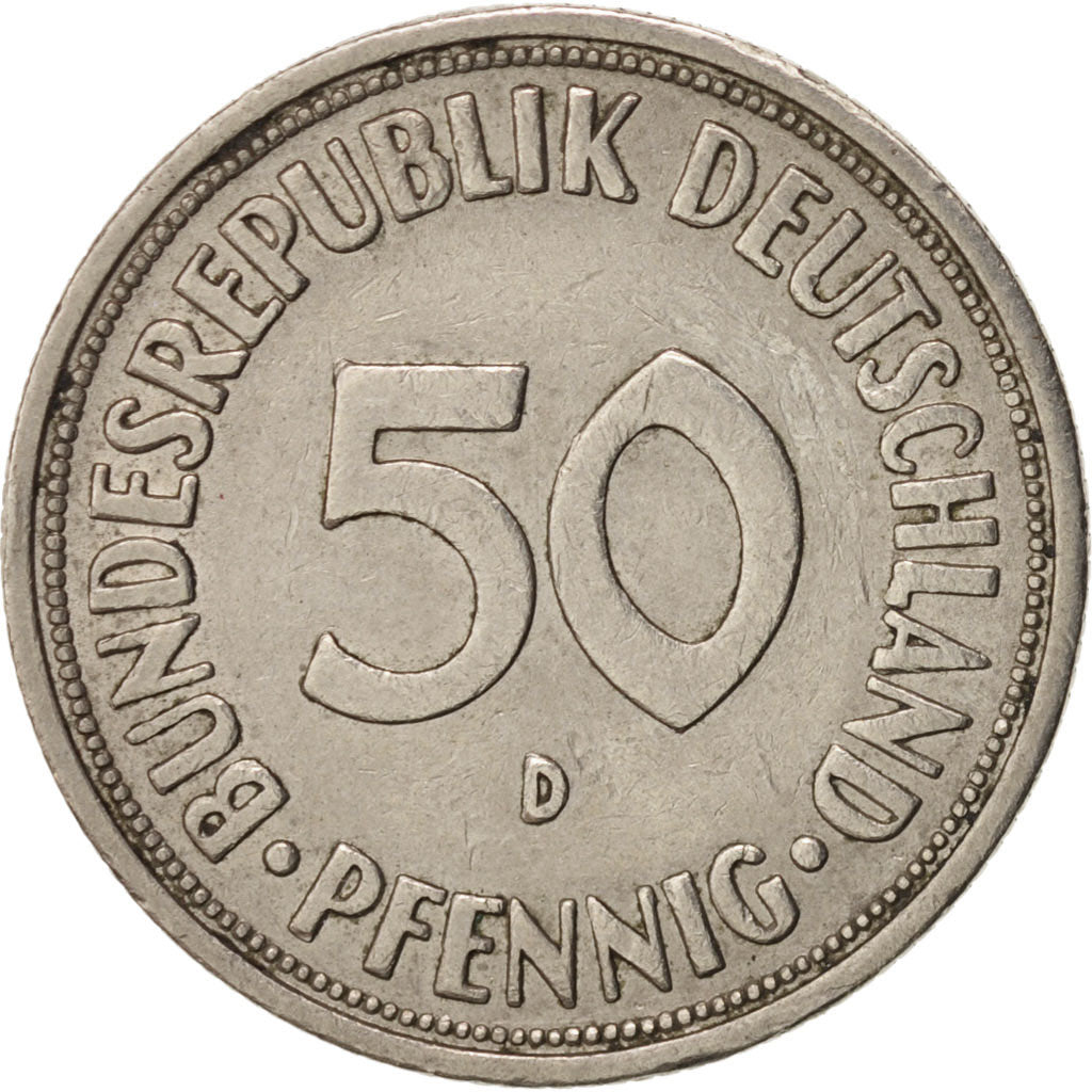 GERMANY - FEDERAL REPUBLIC, 50 Pfennig, 1966, Munich, EF(40-45), KM:109.1