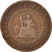 FRENCH COCHIN CHINA, Cent, 1884, Paris, VF(20-25), Bronze, KM:3, Lecompte:13