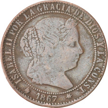Spain, Isabel II, 2-1/2 Centimos, 1867, VF(20-25), Copper, KM:634.5
