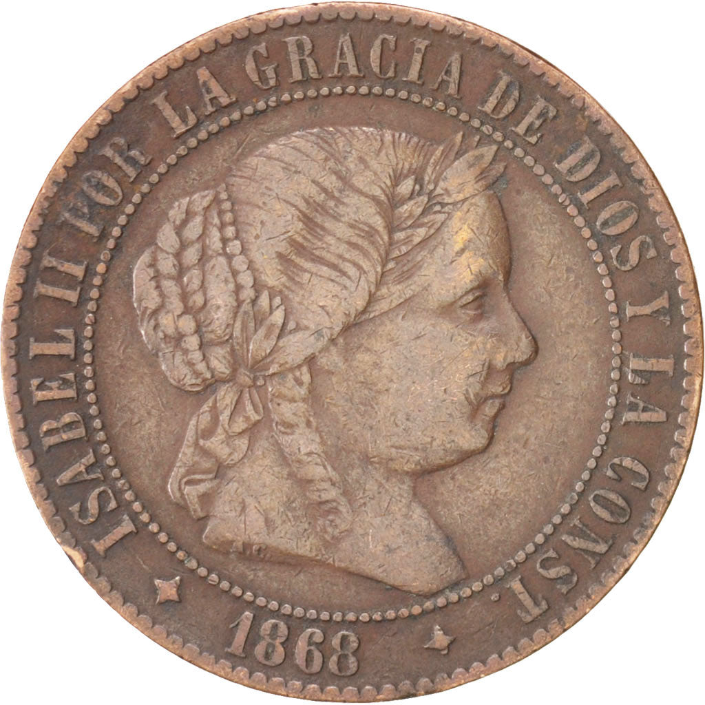 Spain, Isabel II, 2-1/2 Centimos, 1868, EF(40-45), Copper, KM:634.2