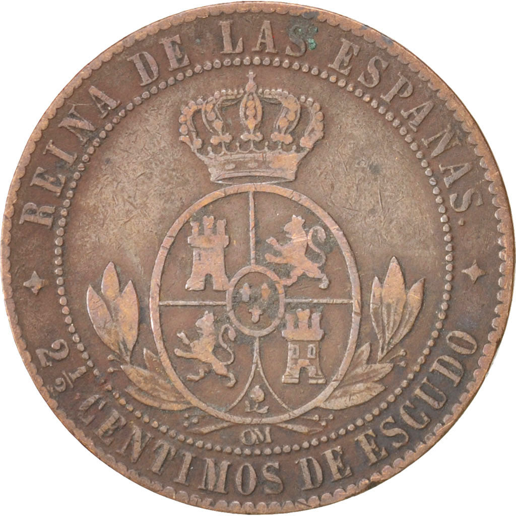 Spain, Isabel II, 2-1/2 Centimos, 1868, EF(40-45), Copper, KM:634.2