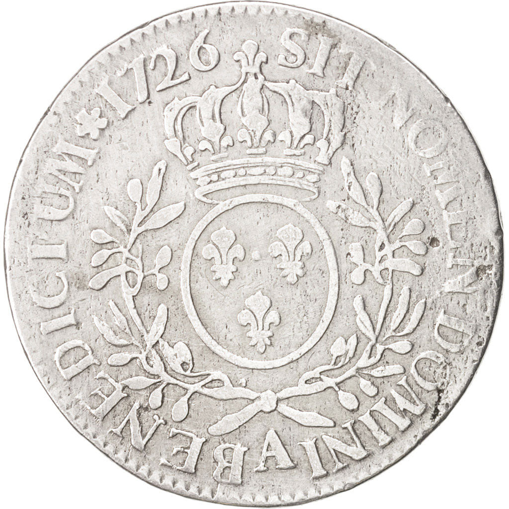 Francia, Louis XV, Écu aux branches d'olivier, Ecu, 1726, Paris, B+, Argento...