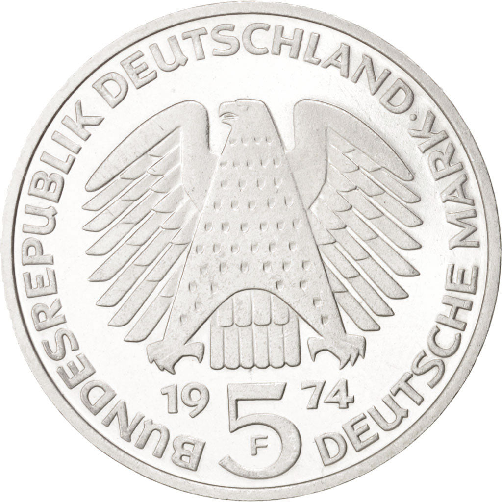 GERMANY - FEDERAL REPUBLIC, 5 Mark, 1974, Stuttgart, MS(63), Silver, KM:138