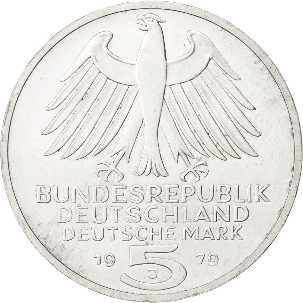 GERMANY - FEDERAL REPUBLIC, 5 Mark, 1979, Hamburg, MS(64), Silver, KM:150