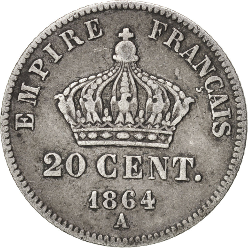 Francia, Napoleon III, Napoléon III, 20 Centimes, 1864, Paris, MB+, Argento,...