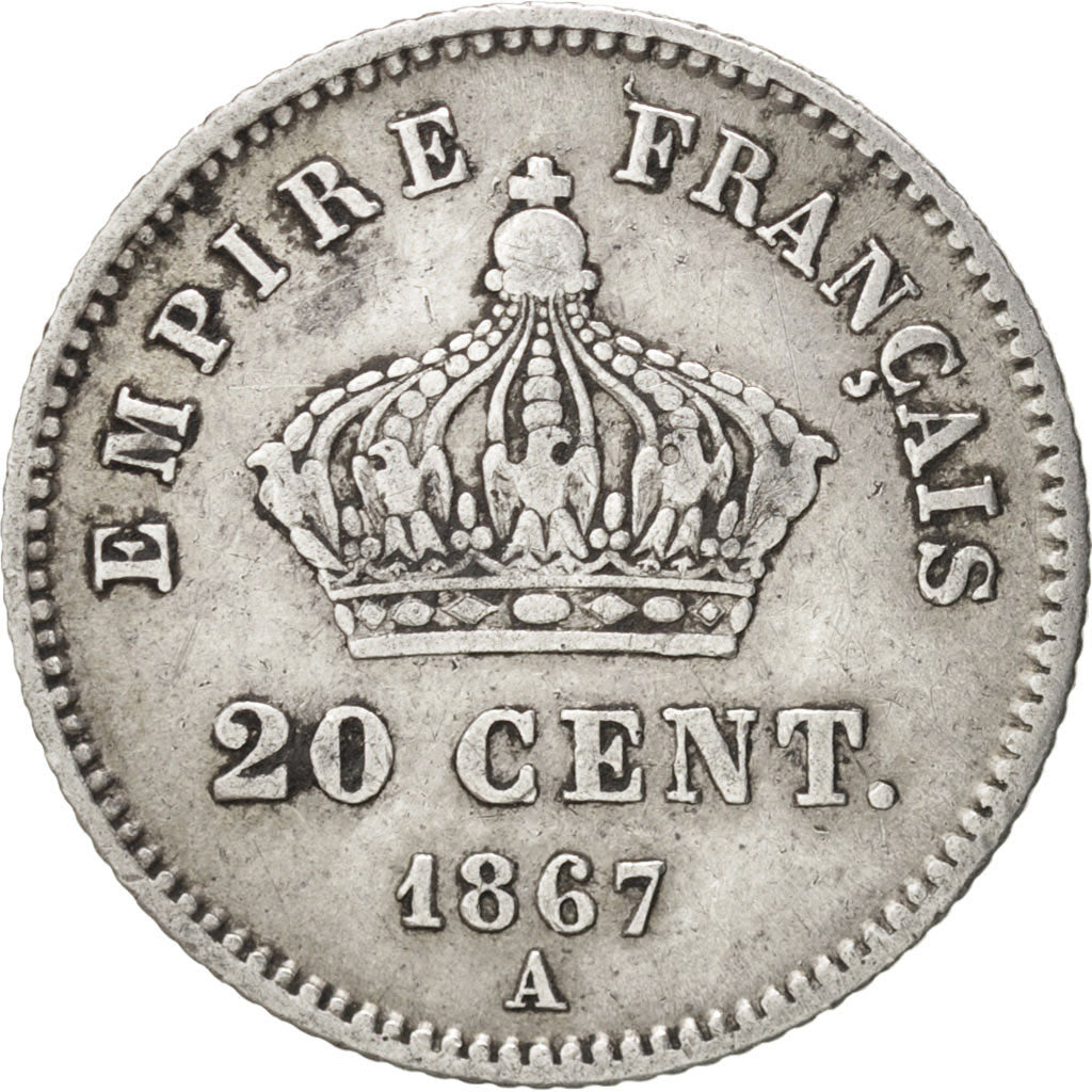France, Napoleon III, 20 Centimes, 1867, Paris, TTB, Argent, Gadoury:309