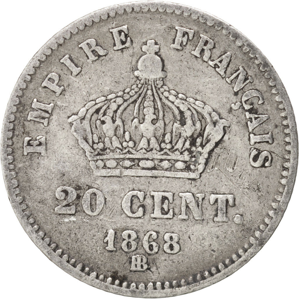 Moneta, Francia, Napoleon III, Napoléon III, 20 Centimes, 1868, Strasbourg