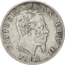 Coin, Italy, Vittorio Emanuele II, 20 Centesimi, 1863, Milan, VF(30-35), Silver